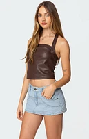 Edikted Draped Faux Leather Halter Top