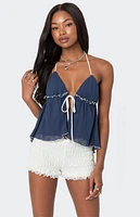 Edikted Crinkled Split Front Halter Top