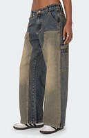 Edikted Contrast Panel Low Rise Washed Jeans