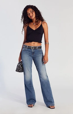 Pacsun Jade Low Rise Button Pocket Bootcut Jeans Medium Indigo