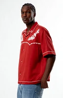 Pacsun Red Western Embroidered Oversized Resort Camp Shirt