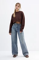 PacSun Cali Medium Indigo Button Seam Baggy Boyfriend Jeans