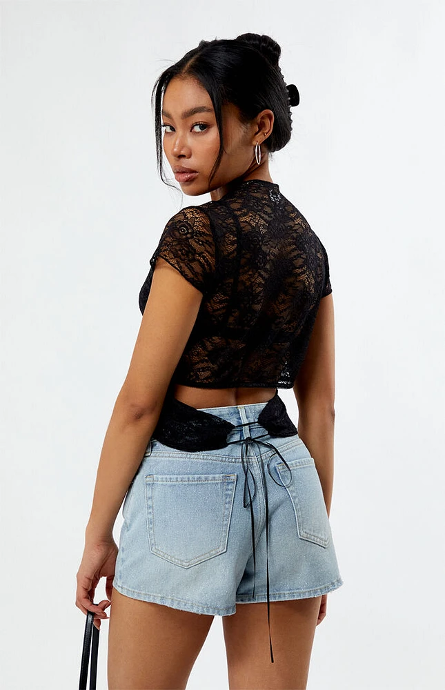 Lace Tie Back Short Sleeve Top