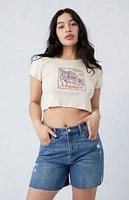 PacSun Stretch Dark Indigo Ripped Curve Baggy Denim Shorts