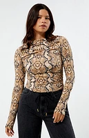LA Hearts Cowl Neck Snake Long Sleeve Top