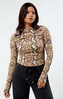 LA Hearts Cowl Neck Snake Long Sleeve Top