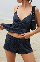 John Galt Blue & White Polka Dot Lacey Pajama Shorts