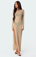 Edikted Glitter Mesh Slitted Maxi Dress