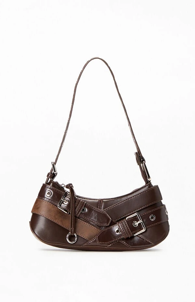 Pacsun Brown Faux Leather Cross Buckle Shoulder Bag