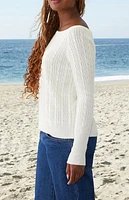 John Galt White Elissa Cable Knit Sweater