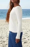 John Galt White Elissa Cable Knit Sweater