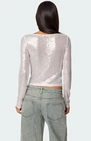 Edikted Sheer Sequin Boat Neck Top