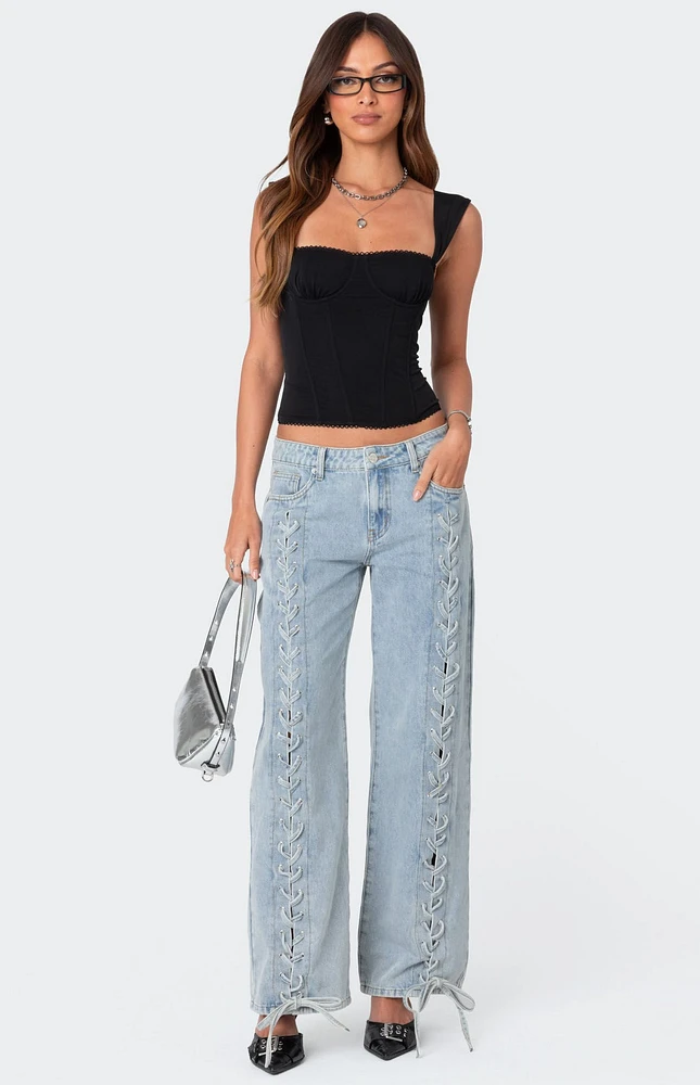 Edikted Laced Up Low Rise Jeans