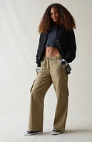 Olive Drawstring Waist Baggy Cargo Pants