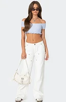 Edikted Off Shoulder Eyelet Crop Top