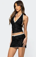 Edikted Klea Velvet Embroidery Halter Top