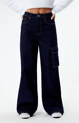 PacSun Eco Dark Indigo High Waisted Wide Leg Cargo Jeans