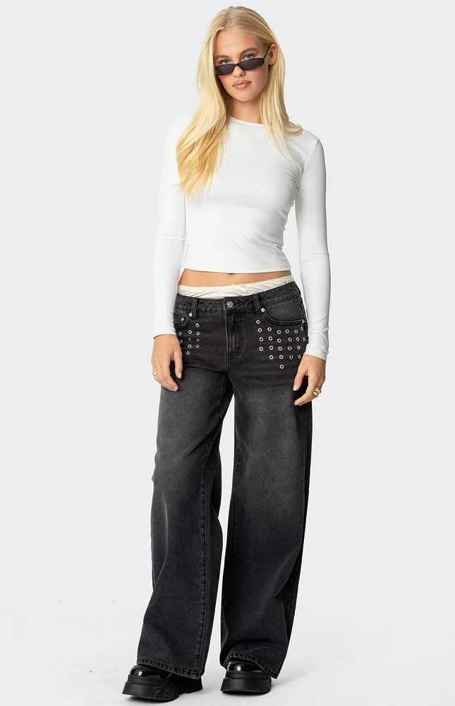 Edikted Grommet Low Rise Baggy Jeans