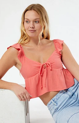 LA Hearts Keyhole Linen Babydoll Top