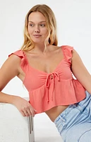 LA Hearts Keyhole Linen Babydoll Top