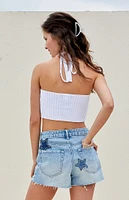 PacSun Light Indigo Star High Waisted Denim Festival Shorts