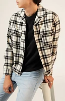Pacsun Black & White Washed Cropped Camp Flannel Shirt
