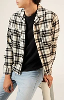 PacSun Black & White Washed Cropped Camp Flannel Shirt