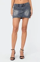 Edikted Uma Top Stitch Washed Denim Mini Skirt