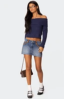 Edikted Vera Suede Trim Denim Mini Skirt