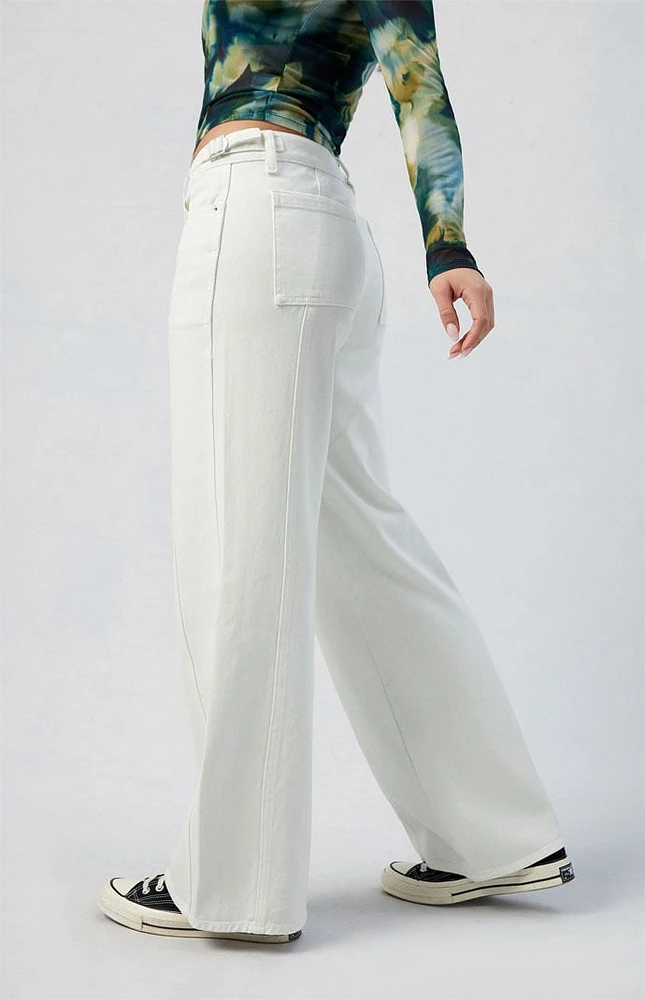 PacSun White Paneled Low Rise Baggy Jeans