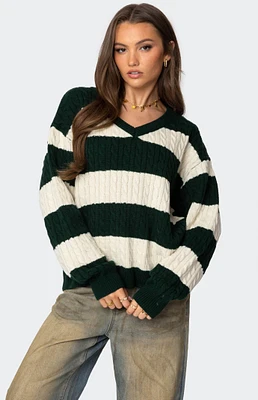 Edikted Oversized Striped Cable Knit Sweater