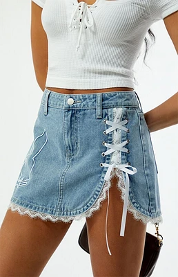 Playboy By PacSun Lace-Up Denim Mini Skirt
