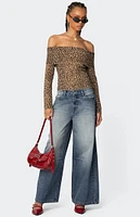 Edikted Leopard Printed Fold Over Knit Top