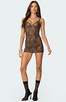 Edikted Leopard Print Mesh Mini Dress