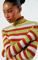 Daisy Street Striped Ribbed Turtleneck Sweater