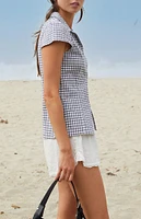 John Galt White Rue Plaid Collared Top