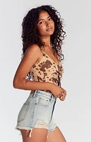 Pacsun Light Indigo Ripped Hem High Waisted Denim Festival Shorts