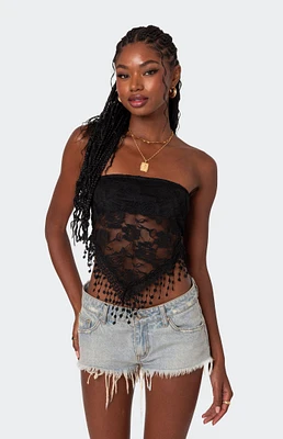 India Sheer Lace Strapless Top