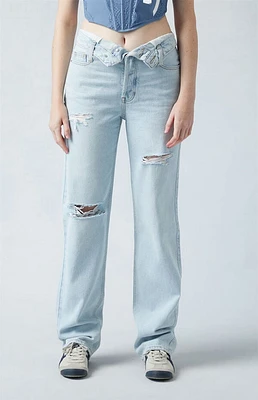Pacsun Eco Light Indigo Fold-Over Ripped '90s Boyfriend Jeans
