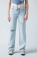 PacSun Eco Light Indigo Fold-Over Ripped '90s Boyfriend Jeans