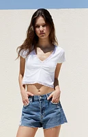 PacSun Medium Indigo Ripped High Waisted Relaxed Denim Shorts