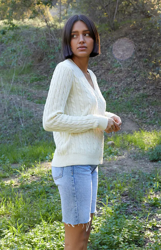 John Galt White Cable Stitch Cardigan