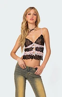 Edikted Cara Sheer Lace Open Back Tank Top