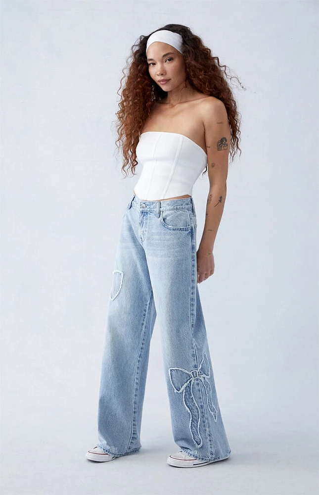 PacSun Casey Light Indigo Bow Low Rise Baggy Jeans