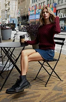 John Galt Burgundy Brianna Cable Knit Cropped Sweater