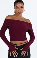 Princess Polly Eco Burgundy Morley Off-The-Shoulder Sweater