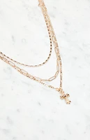 LA Hearts Layered Cross Necklace