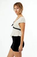 LA Hearts Lace Trim Asymmetrical Top