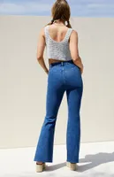 PacSun Dark Blue Pintuck Stretch High Waisted Flare Jeans