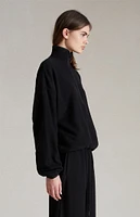 Women's Jet Black Reverse Fleece Half Zip Mock Neck Sweatshirt